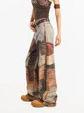 GETADME 2025 Cyber Y2K Streetwear 3D Printed Vintage Baggy Stacked Jeans Pants For Women Clothing Wide Leg Lady Trousers Pantalon Femme