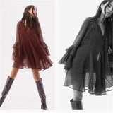 GETADME 2025 Fashion New Women's Casual Elegant Design with European and American Style Versatile Long Sleeve Ruffle Edge Dress