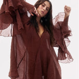 GETADME 2025 Fashion New Women's Casual Elegant Design with European and American Style Versatile Long Sleeve Ruffle Edge Dress