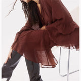 GETADME 2025 Fashion New Women's Casual Elegant Design with European and American Style Versatile Long Sleeve Ruffle Edge Dress