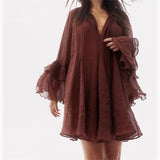 GETADME 2025 Fashion New Women's Casual Elegant Design with European and American Style Versatile Long Sleeve Ruffle Edge Dress