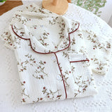 GETADME 2025 Japanese Spring and Autumn New Women's Pajama Set 100% Cotton Crepe Long sleeved Pants Cardigan Cute Plus Size Home Fury