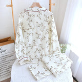 GETADME 2025 Japanese Spring and Autumn New Women's Pajama Set 100% Cotton Crepe Long sleeved Pants Cardigan Cute Plus Size Home Fury