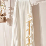 GETADME 2025 Spring Summer New Design Apricot Long Skirt Elastic High Waist Pleated Skirt Sweet Early Autumn Women's Black Skirt Fashion