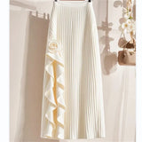 GETADME 2025 Spring Summer New Design Apricot Long Skirt Elastic High Waist Pleated Skirt Sweet Early Autumn Women's Black Skirt Fashion
