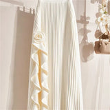 GETADME 2025 Spring Summer New Design Apricot Long Skirt Elastic High Waist Pleated Skirt Sweet Early Autumn Women's Black Skirt Fashion