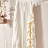 GETADME 2025 Spring Summer New Design Apricot Long Skirt Elastic High Waist Pleated Skirt Sweet Early Autumn Women's Black Skirt Fashion