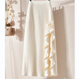 GETADME 2025 Spring Summer New Design Apricot Long Skirt Elastic High Waist Pleated Skirt Sweet Early Autumn Women's Black Skirt Fashion