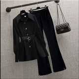 GETADME 2025 Spring Summer New Fashion Midi Shirt+micro Flare Pants Two-piece Women's Tracksuit Korean Elegant Top Trousers Matching Set