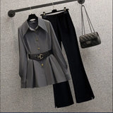 GETADME 2025 Spring Summer New Fashion Midi Shirt+micro Flare Pants Two-piece Women's Tracksuit Korean Elegant Top Trousers Matching Set