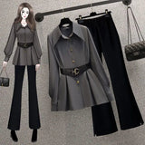 GETADME 2025 Spring Summer New Fashion Midi Shirt+micro Flare Pants Two-piece Women's Tracksuit Korean Elegant Top Trousers Matching Set