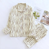 GETADME 2025 Spring and Autumn Women's Pajama Set 100% Cotton Crepe Long sleeved Pants Two piece Cute and Sweet Home Fury Set Ladies