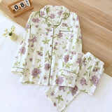 GETADME 2025 Spring and Autumn Women's Pajama Set 100% Cotton Crepe Long sleeved Pants Two piece Cute and Sweet Home Fury Set Ladies