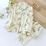 GETADME 2025 Spring and Autumn Women's Pajama Set 100% Cotton Crepe Long sleeved Pants Two piece Cute and Sweet Home Fury Set Ladies