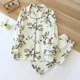 GETADME 2025 Spring and Autumn Women's Pajama Set 100% Cotton Crepe Long sleeved Pants Two piece Cute and Sweet Home Fury Set Ladies