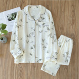GETADME 2025 Spring and Autumn Women's Pajama Set 100% Cotton Crepe Long sleeved Pants Two piece Cute and Sweet Home Fury Set Ladies