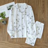 GETADME 2025 Spring and Autumn Women's Pajama Set 100% Cotton Crepe Long sleeved Pants Two piece Cute and Sweet Home Fury Set Ladies