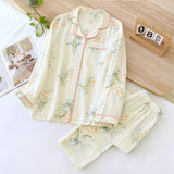 GETADME 2025 Spring and Autumn Women's Pajama Set 100% Cotton Crepe Long sleeved Pants Two piece Cute and Sweet Home Fury Set Ladies
