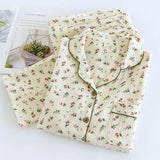 GETADME 2025 Spring and Autumn Women's Pajama Set 100% Cotton Crepe Long sleeved Pants Two piece Cute and Sweet Home Fury Set Ladies