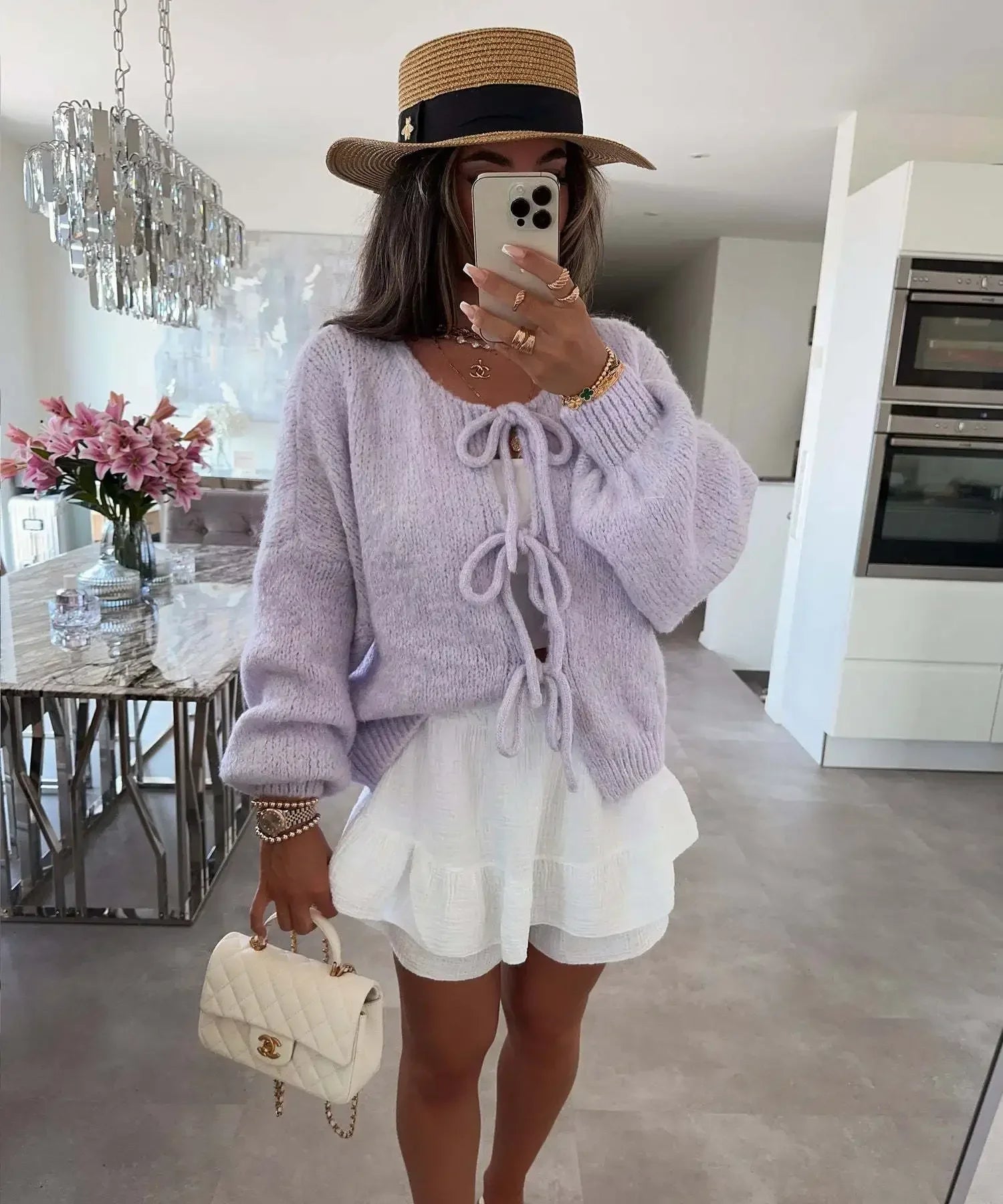 GETADME 2025 Vintage Y2k Sweaters Women Fall Tie Front Sweater Solid Color V-Neck Long Sleeve Loose Knitwear Soft Cardigan Tops Winter