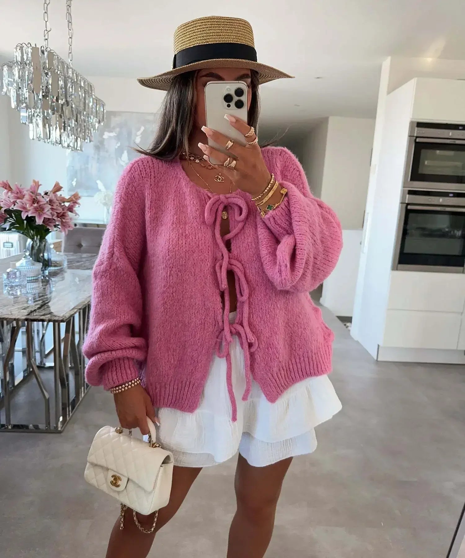GETADME 2025 Vintage Y2k Sweaters Women Fall Tie Front Sweater Solid Color V-Neck Long Sleeve Loose Knitwear Soft Cardigan Tops Winter