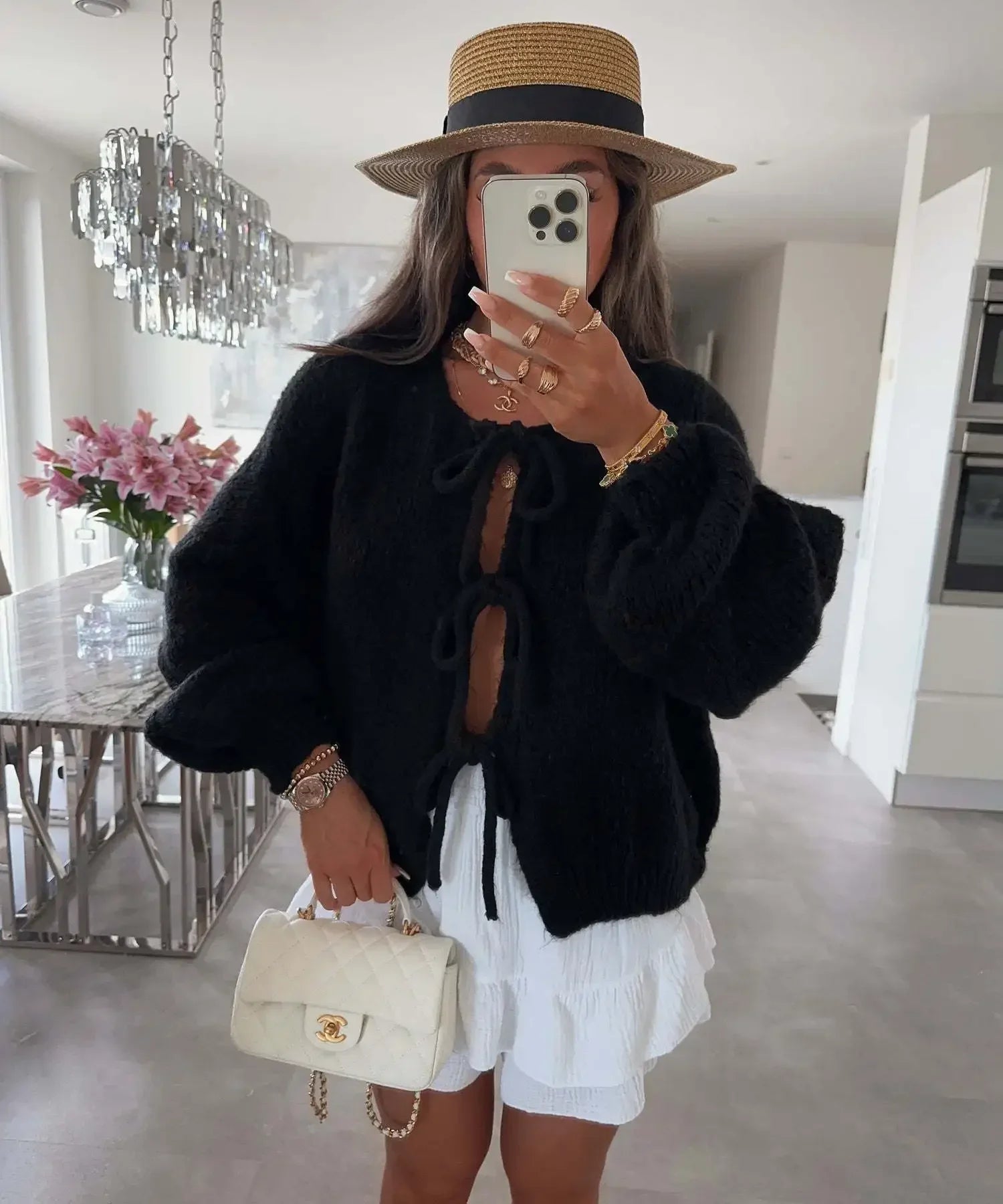 GETADME 2025 Vintage Y2k Sweaters Women Fall Tie Front Sweater Solid Color V-Neck Long Sleeve Loose Knitwear Soft Cardigan Tops Winter