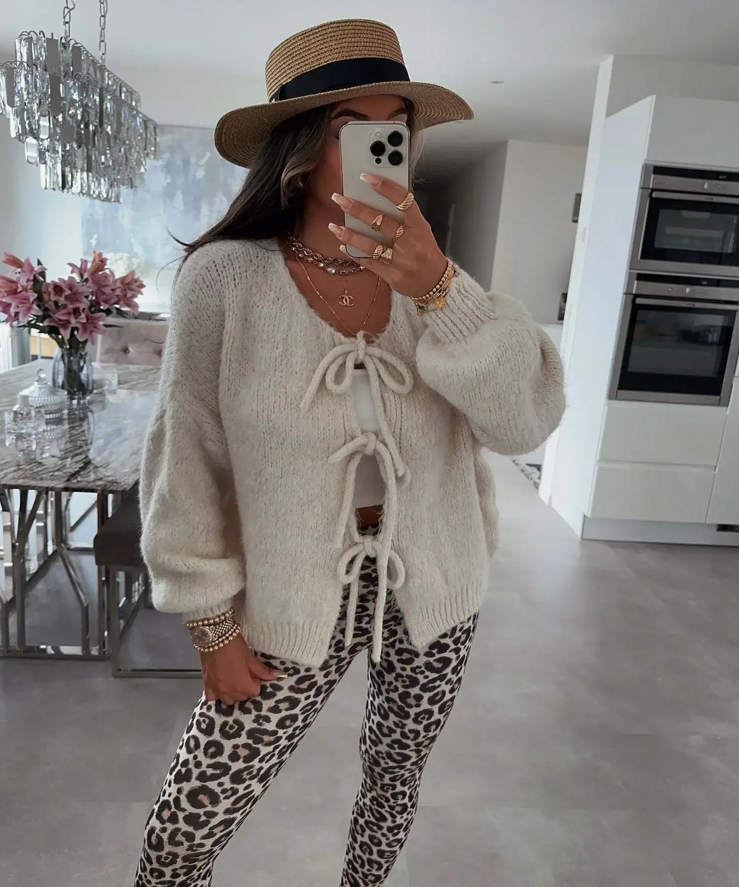 GETADME 2025 Vintage Y2k Sweaters Women Fall Tie Front Sweater Solid Color V-Neck Long Sleeve Loose Knitwear Soft Cardigan Tops Winter