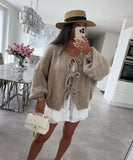 GETADME 2025 Vintage Y2k Sweaters Women Fall Tie Front Sweater Solid Color V-Neck Long Sleeve Loose Knitwear Soft Cardigan Tops Winter