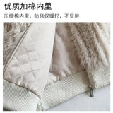 GETADME 2025 Winter Lamb Wool Coat Women Medium and Long Length Coat Thickened and Velvet Lamb Wool Hooded Rabbit Hair Faux Fur Fur Coat