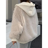 GETADME 2025 Winter Lamb Wool Coat Women Medium and Long Length Coat Thickened and Velvet Lamb Wool Hooded Rabbit Hair Faux Fur Fur Coat