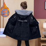 GETADME 2025 Winter New Women Lamb wool Thick Denim Jacket 5XL Loose Hooded Windbreaker Coat Casual Zipper Jeans Outerwear Warm Parkas