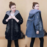 GETADME 2025 Winter New Women Lamb wool Thick Denim Jacket 5XL Loose Hooded Windbreaker Coat Casual Zipper Jeans Outerwear Warm Parkas