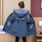 GETADME 2025 Winter New Women Lamb wool Thick Denim Jacket 5XL Loose Hooded Windbreaker Coat Casual Zipper Jeans Outerwear Warm Parkas
