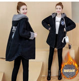 GETADME 2025 Winter New Women Lamb wool Thick Denim Jacket 5XL Loose Hooded Windbreaker Coat Casual Zipper Jeans Outerwear Warm Parkas