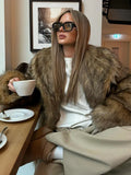 GETADME 2025 Women Chic Brown Oversized Full Sleeve Plush Furry Jacket Winter Luxury Lapel Thicken Fluffy Fur Coat Lady High Streetwear