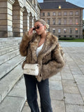 GETADME 2025 Women Chic Brown Oversized Full Sleeve Plush Furry Jacket Winter Luxury Lapel Thicken Fluffy Fur Coat Lady High Streetwear