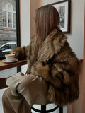 GETADME 2025 Women Chic Brown Oversized Full Sleeve Plush Furry Jacket Winter Luxury Lapel Thicken Fluffy Fur Coat Lady High Streetwear