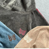 GETADME 24ss Butterfly Embroidery AWGE Blue Velvet Hoodies Top Quality Mens Stripe Hooded Sweatshirt Tracksuit Set With Tags