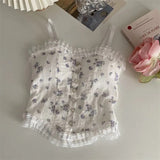 Y2k Tops French Floral Wood Ear-hem Camisole Women's Outer Wear with Breathable Lace Back-beautiful Underwear for Summer