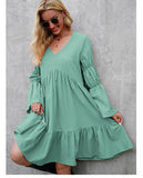 Getadme 여성 캐주얼 긴팔 드레스 V넥 루즈 플로잉 드레스 러플 인형 드레스 코튼 드레스 티셔츠 드레스