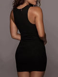 GETADME-여성용 블랙 리브 바디콘 미니 드레스 섹시 민소매 조끼 클럽 파티 타이트 핏 솔리드 컬러 여름 드레스