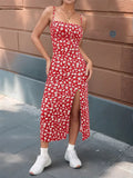 Getadme 2025 Women Floral Print Dress Sleeveless High Slit Bodycon Midi Sundress French Vintage Style for Beach Date Night Office Party