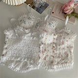Y2k Tops French Floral Wood Ear-hem Camisole Women's Outer Wear with Breathable Lace Back-beautiful Underwear for Summer
