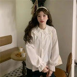 GETADME-Gidyq Vintage Women White Shirt Preppy Style Fashion Elegant Female Long Sleeve Blouse Y2K Sweet Kawaii All Match Shirts
