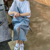 봄 여름 데님 오버올 드레스 여성 민소매 청바지 드레스 패션 여성 솔리드 슬립 캐주얼 루즈 스파게티 스트랩 드레스 