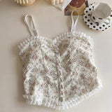 Y2k Tops French Floral Wood Ear-hem Camisole Women's Outer Wear with Breathable Lace Back-beautiful Underwear for Summer