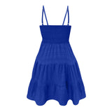 GETADME-보헤미안 비치 선드레스 여성 섹시 민소매 백리스 빅 스윙 미니 드레스 솔리드 스파게티 스트랩 러플 드레스 베스티도