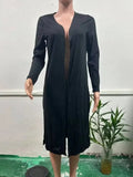 2025 New Solid Color Pullover V-Neck Beach Resort Elegant Long Dress Loose Sleeve Cardigan Casual Two Piece Se t