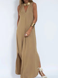 2025 New Solid Color Pullover V-Neck Beach Resort Elegant Long Dress Loose Sleeve Cardigan Casual Two Piece Se t