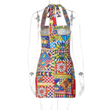 GETADME-Bandage Halter Sexy Y2K Print Party Club Birthday Mini Dress Outfits Women Summer Streetwear Backless Bodycon Dresses Vestido